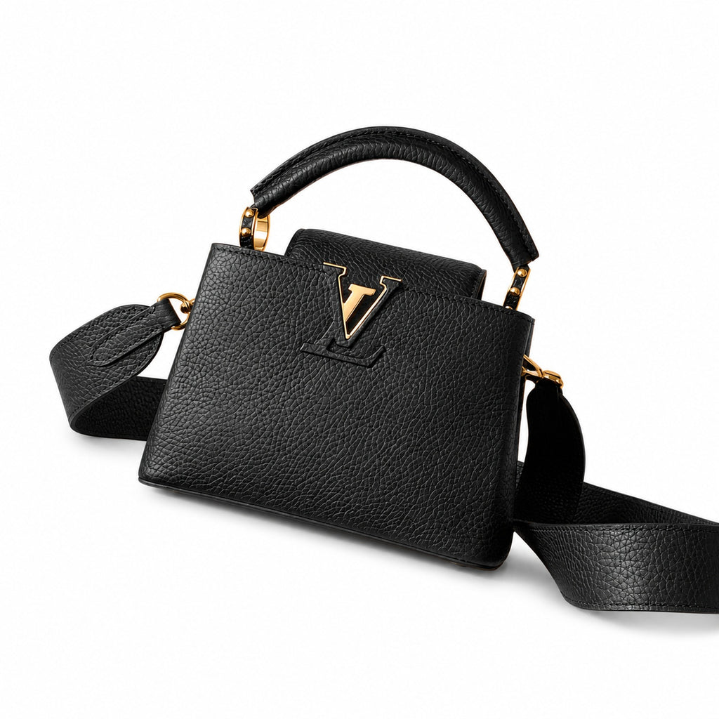 Louis Vuitton Capucines Leather Black Gold Handbag