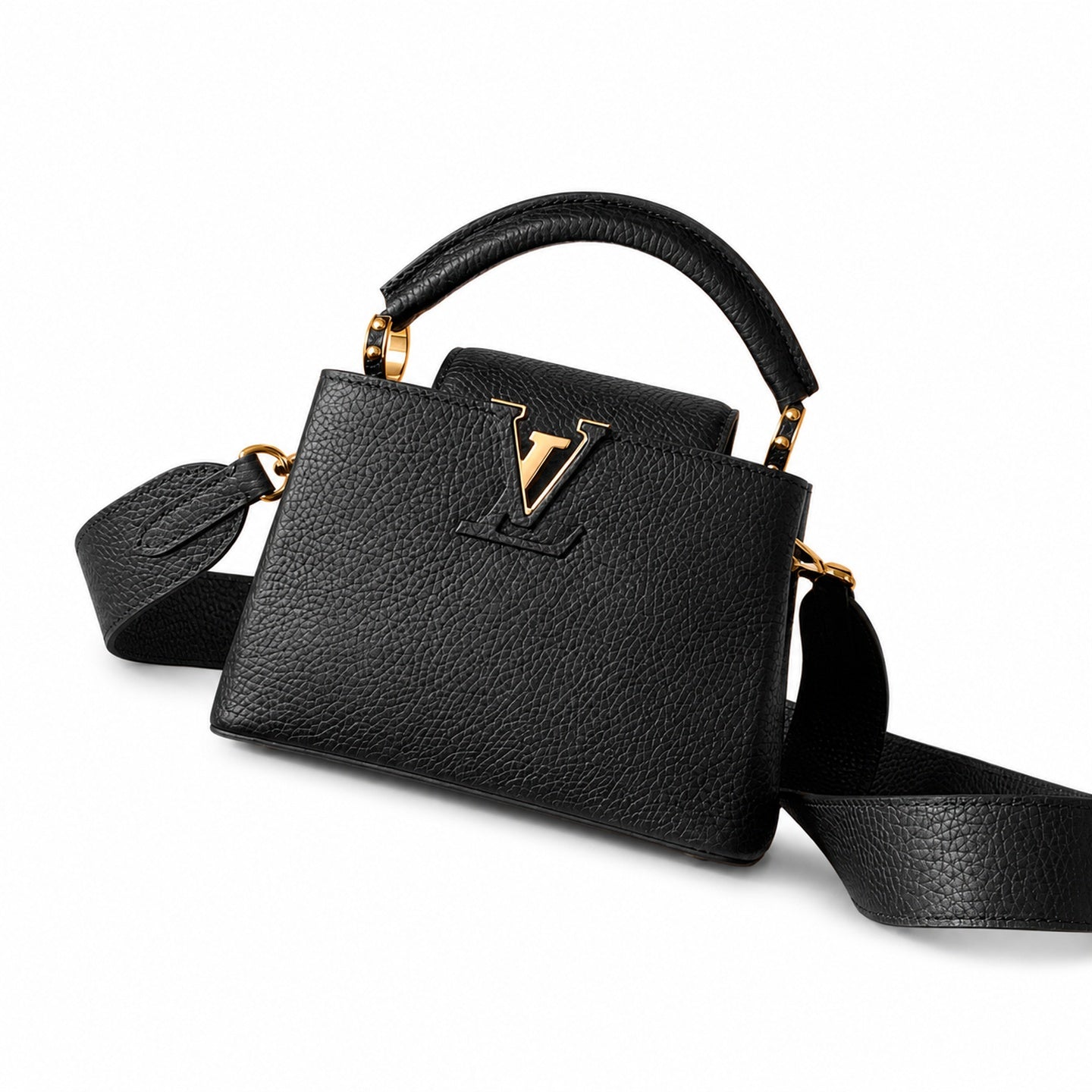 Louis Vuitton Capucines Leather Black Gold Handbag