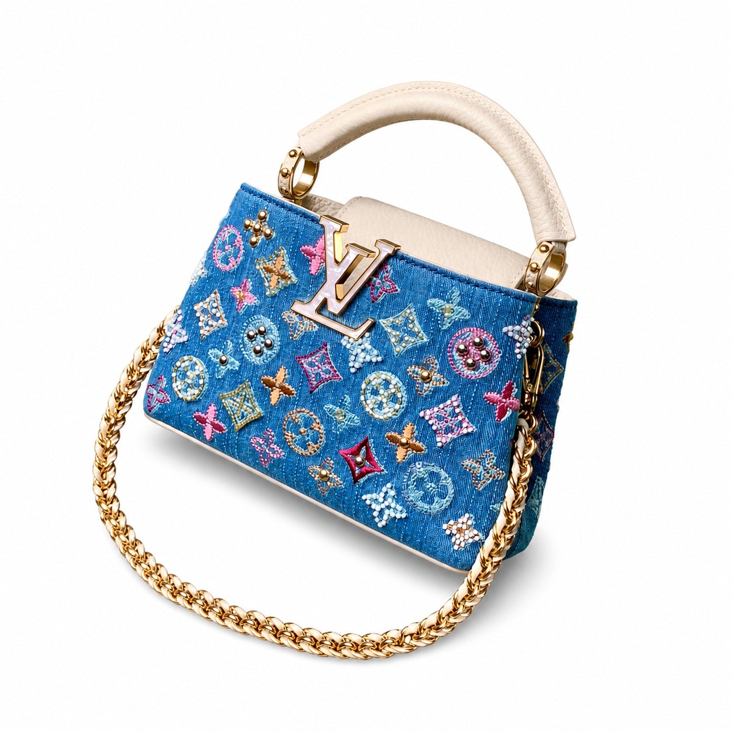 Louis Vuitton Capucines Mini Embroidered Denim Leather Handbag