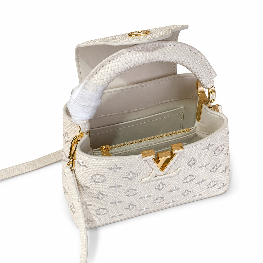 Louis Vuitton Capucines Mini Jacquard Leather White Handbag