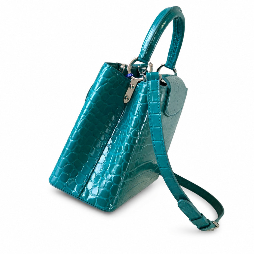 Louis Vuitton Capucines Medium Croc-Embossed Leather Green Silver Handbag