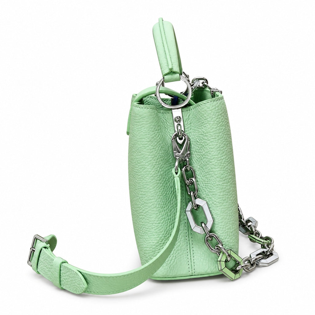 Louis Vuitton Capucines Small Leather Green Silver Handbag