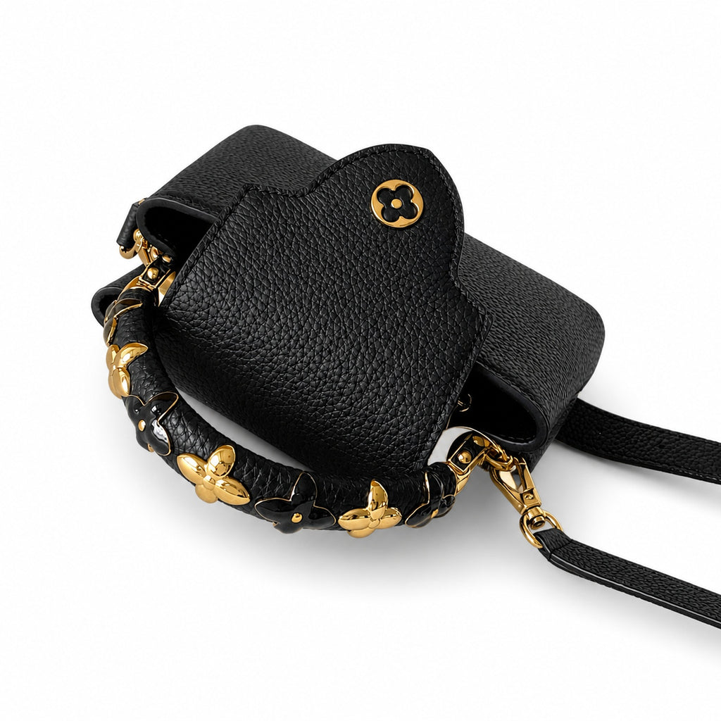 Louis Vuitton Capucines Mini Leather Black Yellow Gold Handbag