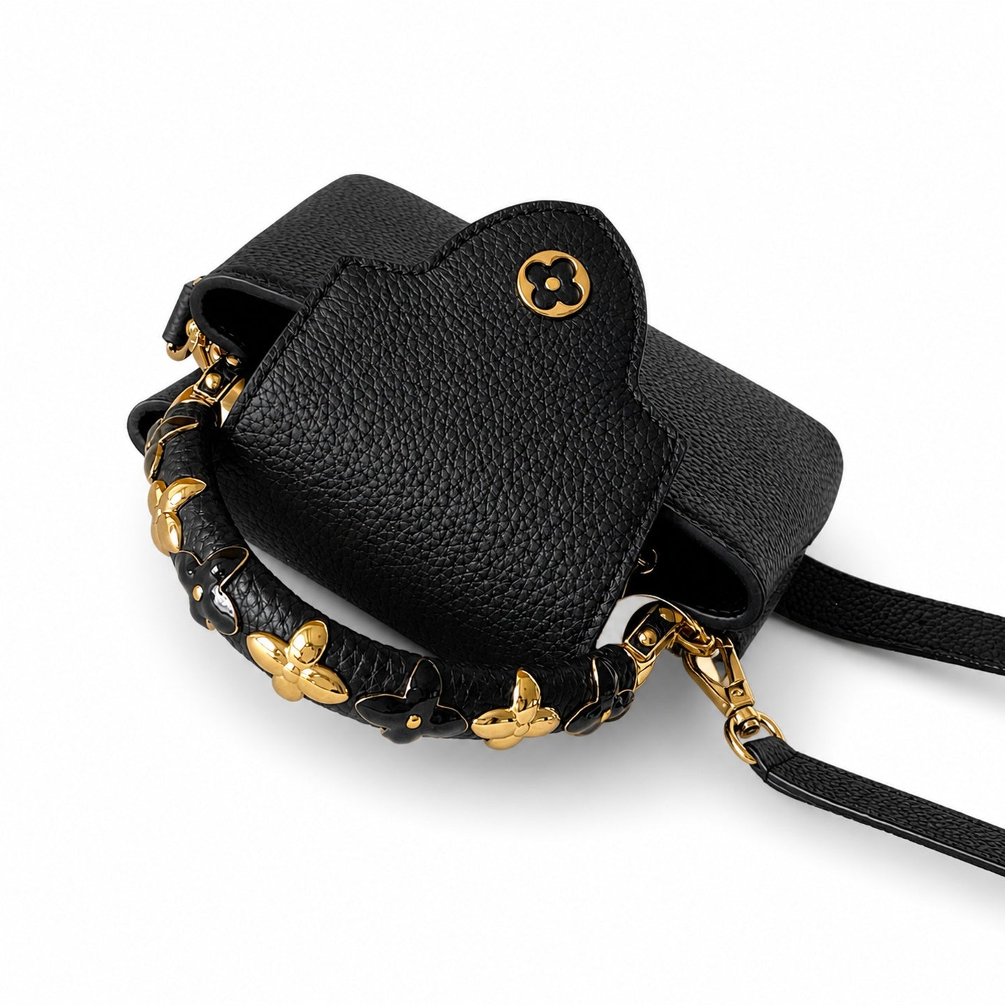 Louis Vuitton Capucines Mini Leather Black Yellow Gold Handbag