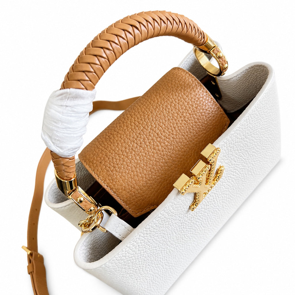 Louis Vuitton Capucines Small Leather White Brown Handbag