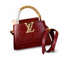 Louis Vuitton Capucines Mini Croc-Embossed Leather Burgundy Handbag