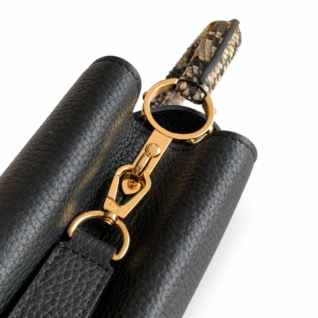 Louis Vuitton Capucines Mini Snakeskin Leather Black Gold Handbag