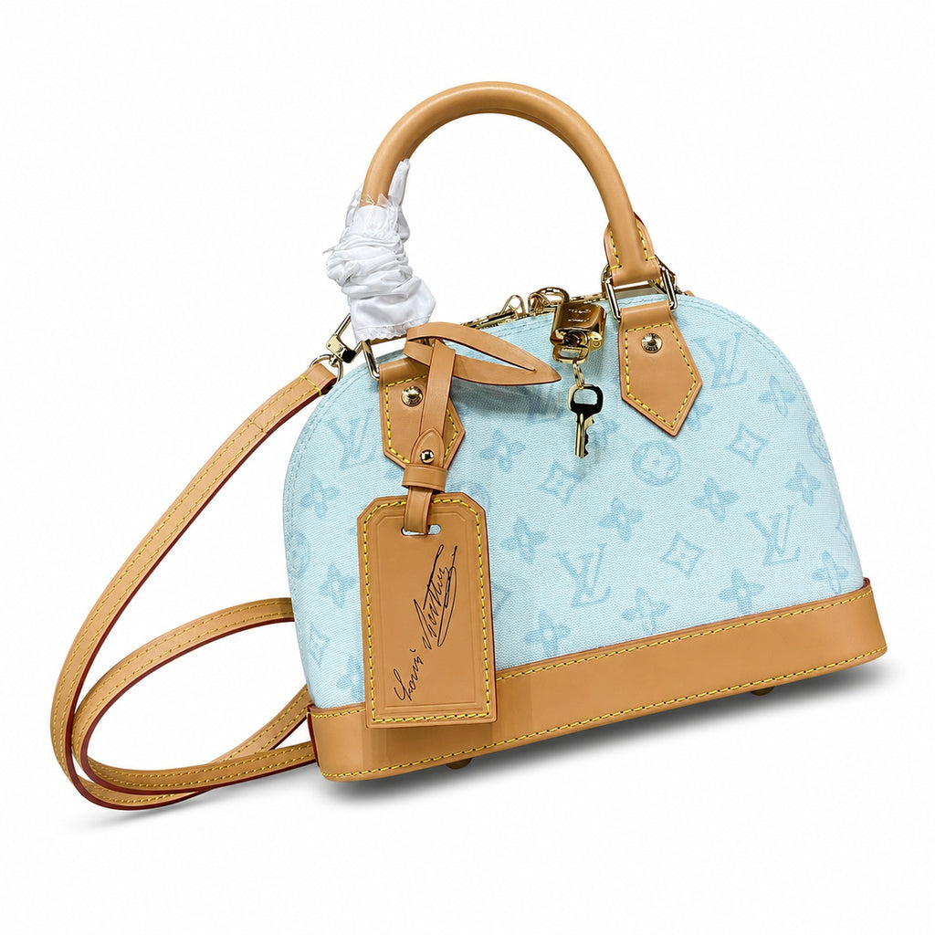 Louis Vuitton Alma Canvas Leather White Blue Handbag