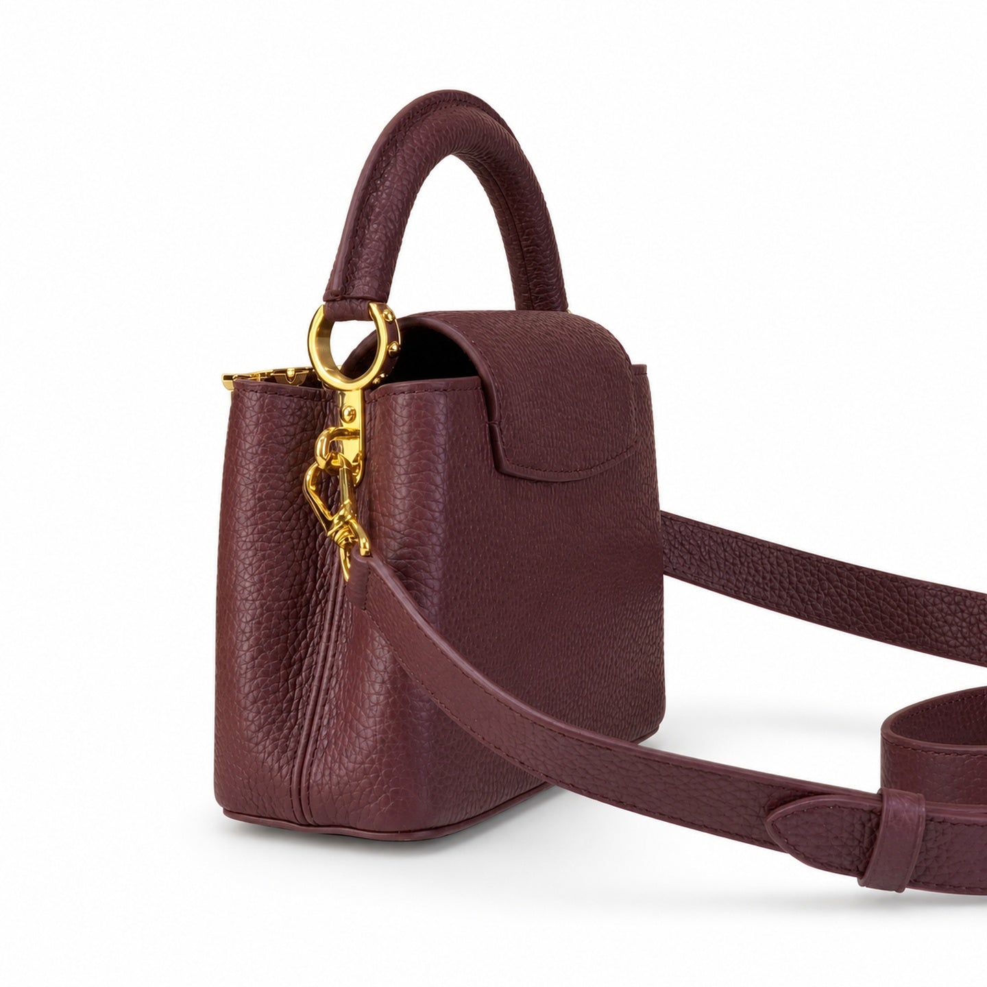 Louis Vuitton Capucines Mini Leather White Gold Burgundy Handbag