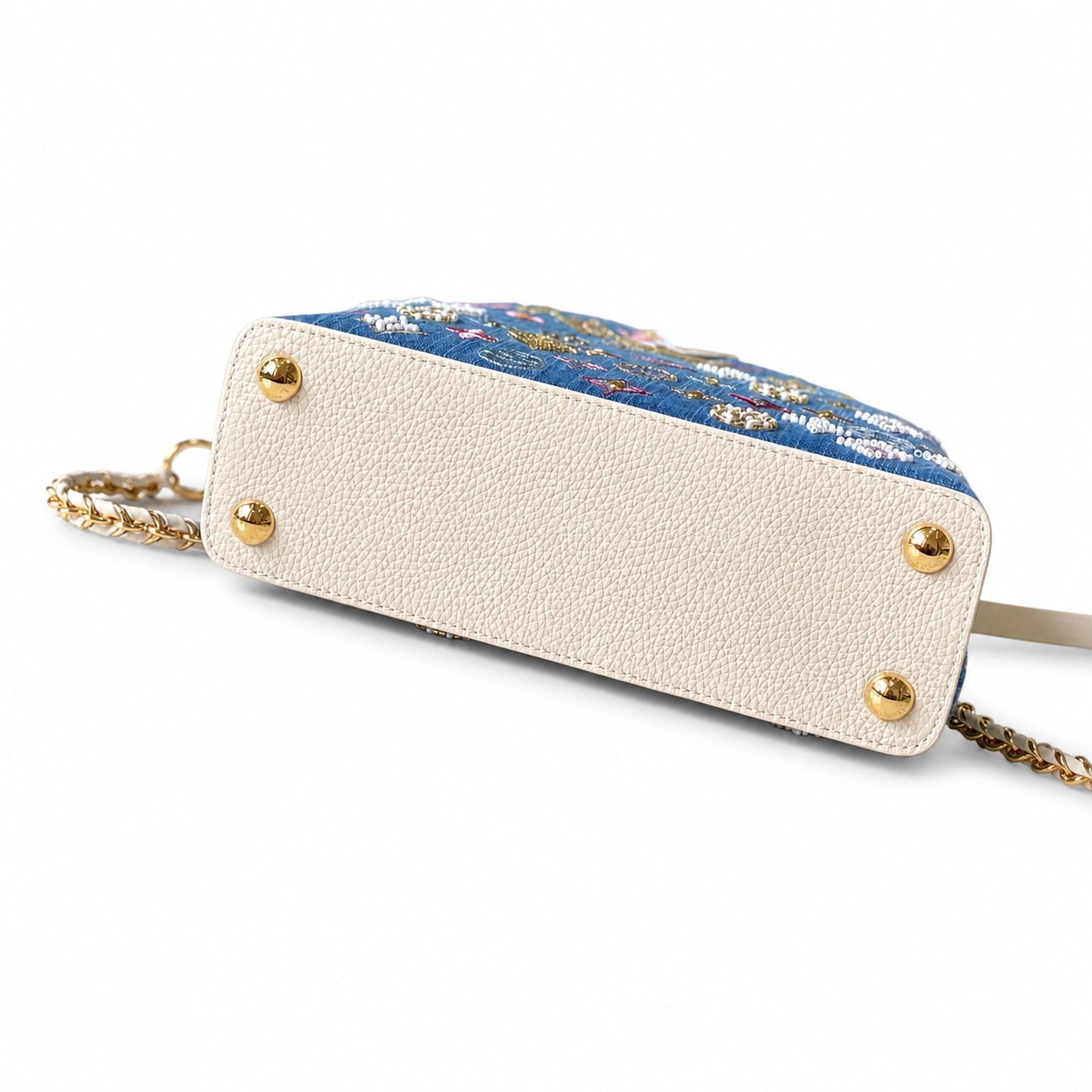 Louis Vuitton Capucines Embroidered Denim Leather White Handbag