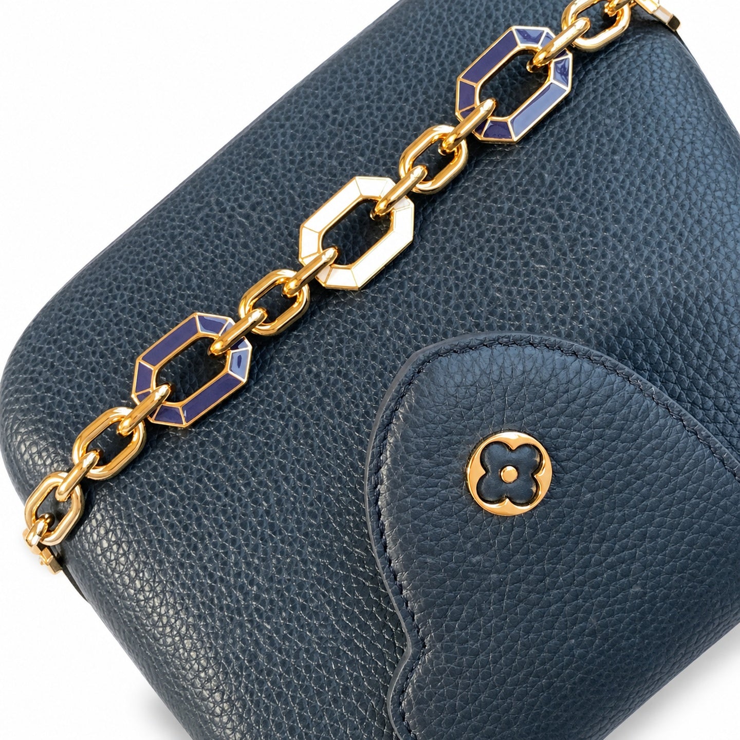 Louis Vuitton Capucines Small Leather Blue Gold Handbag