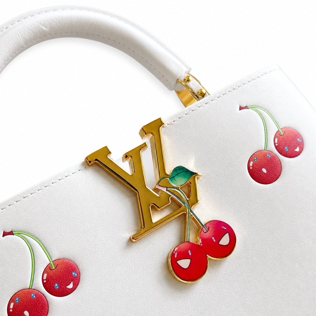 Louis Vuitton Capucines Takashi Murakami Small Leather White Handbag