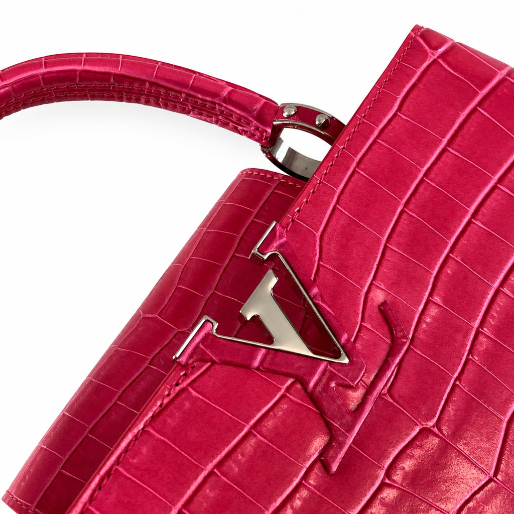 Louis Vuitton Capucines Medium Croc-Embossed Leather Pink Silver Handbag