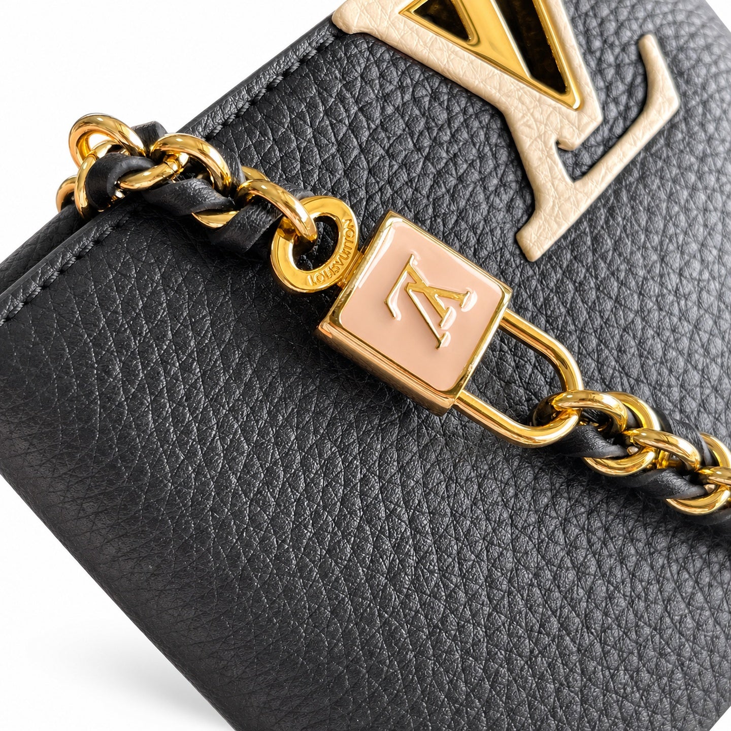 Louis Vuitton Capucines Mini Leather Black White Gold Handbag