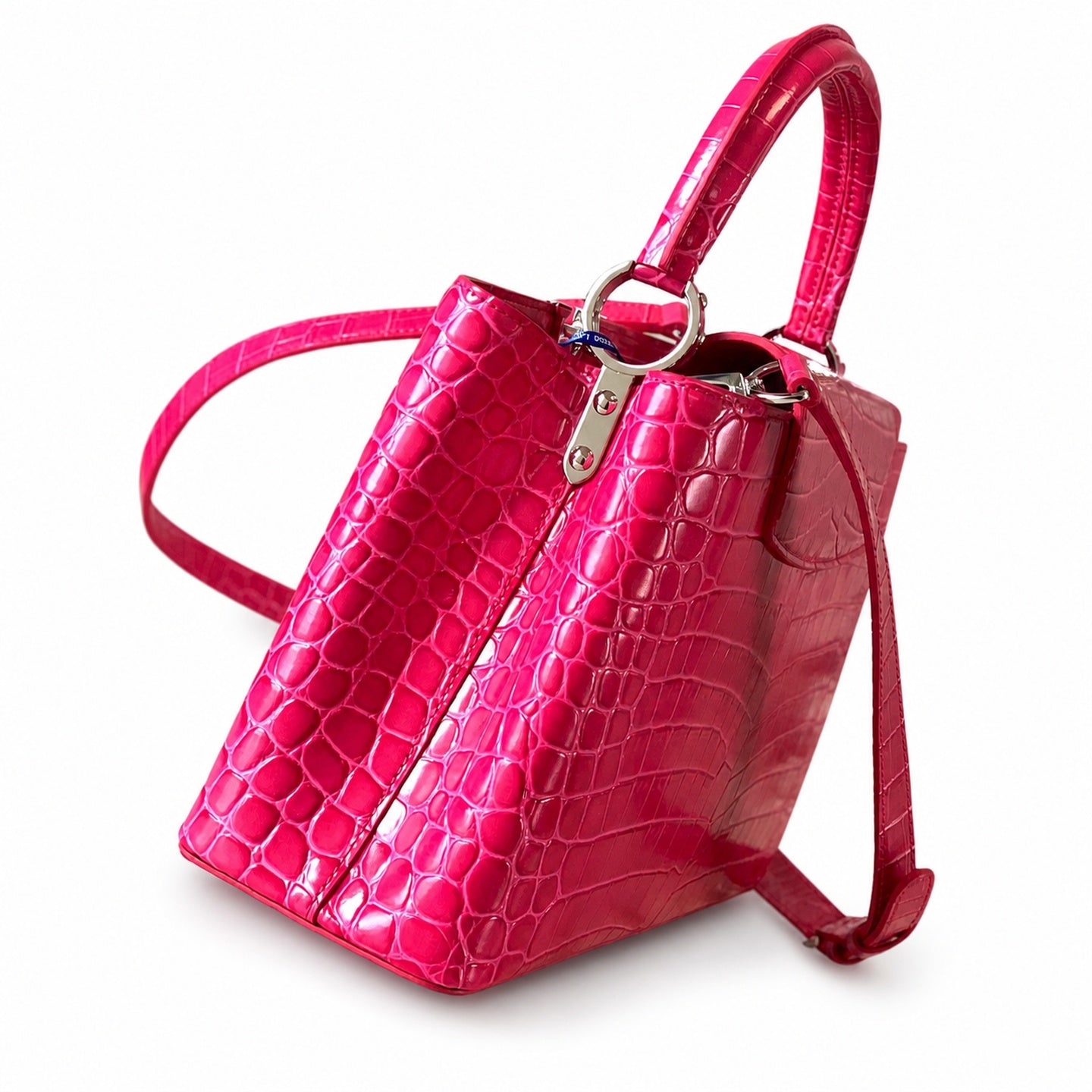 Louis Vuitton Capucines Medium Croc-Embossed Leather Pink Silver Handbag