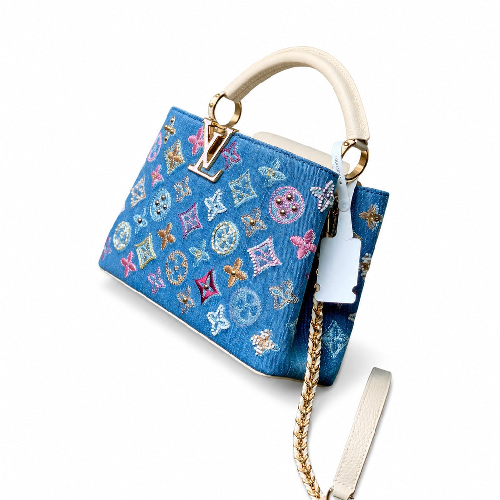Louis Vuitton Capucines Small Embroidered Denim Leather Handbag