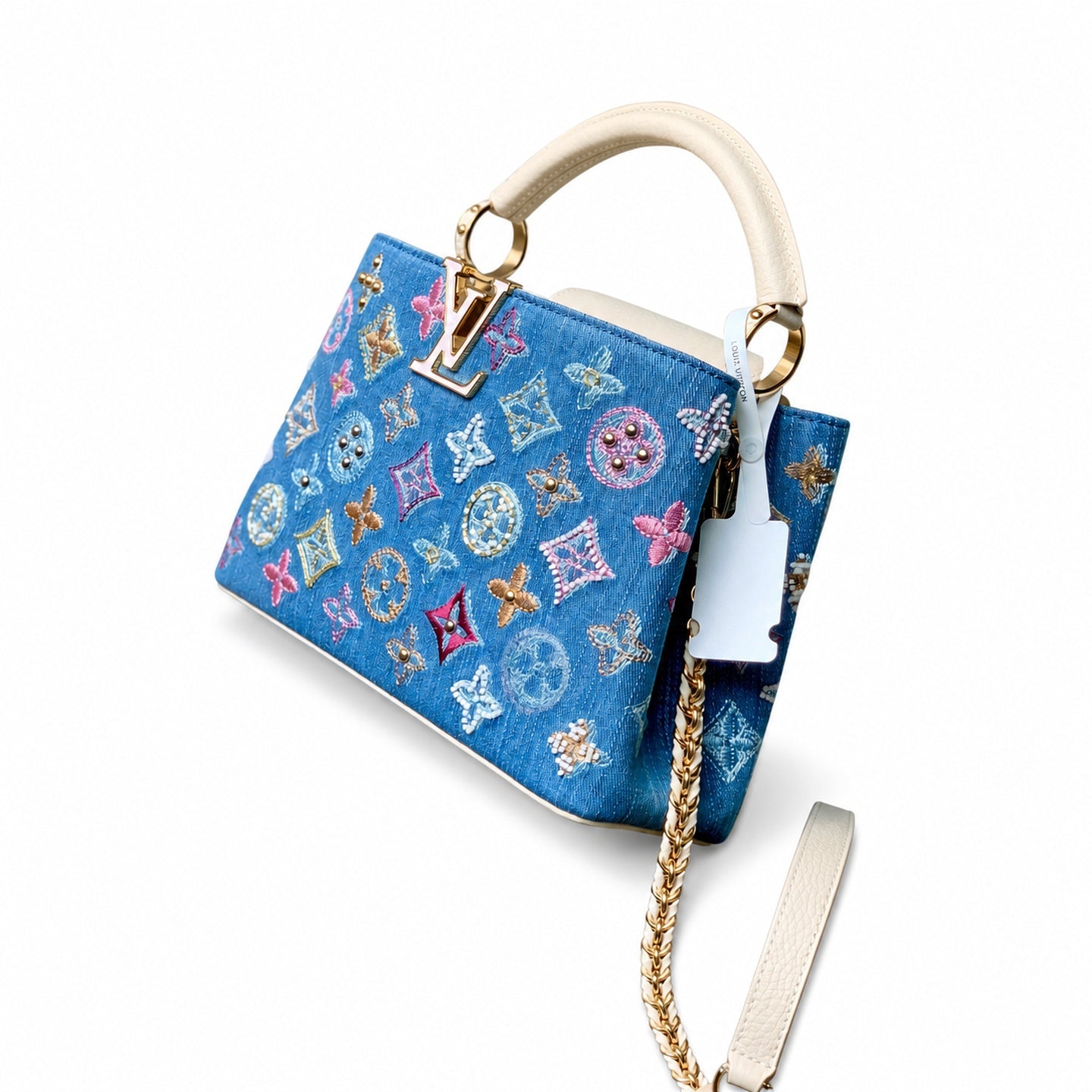 Louis Vuitton Capucines Small Embroidered Denim Leather Handbag