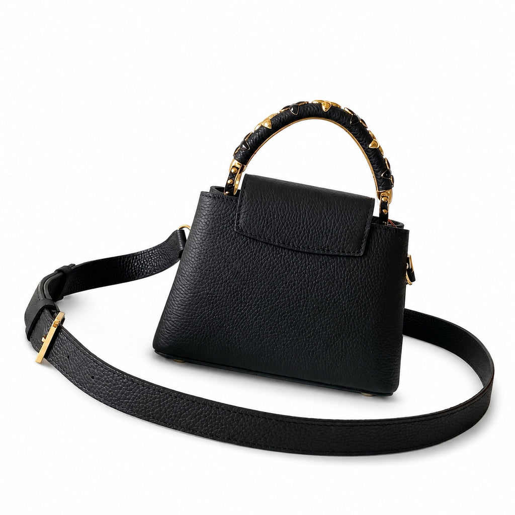 Louis Vuitton Capucines Mini Leather Black Yellow Gold Handbag
