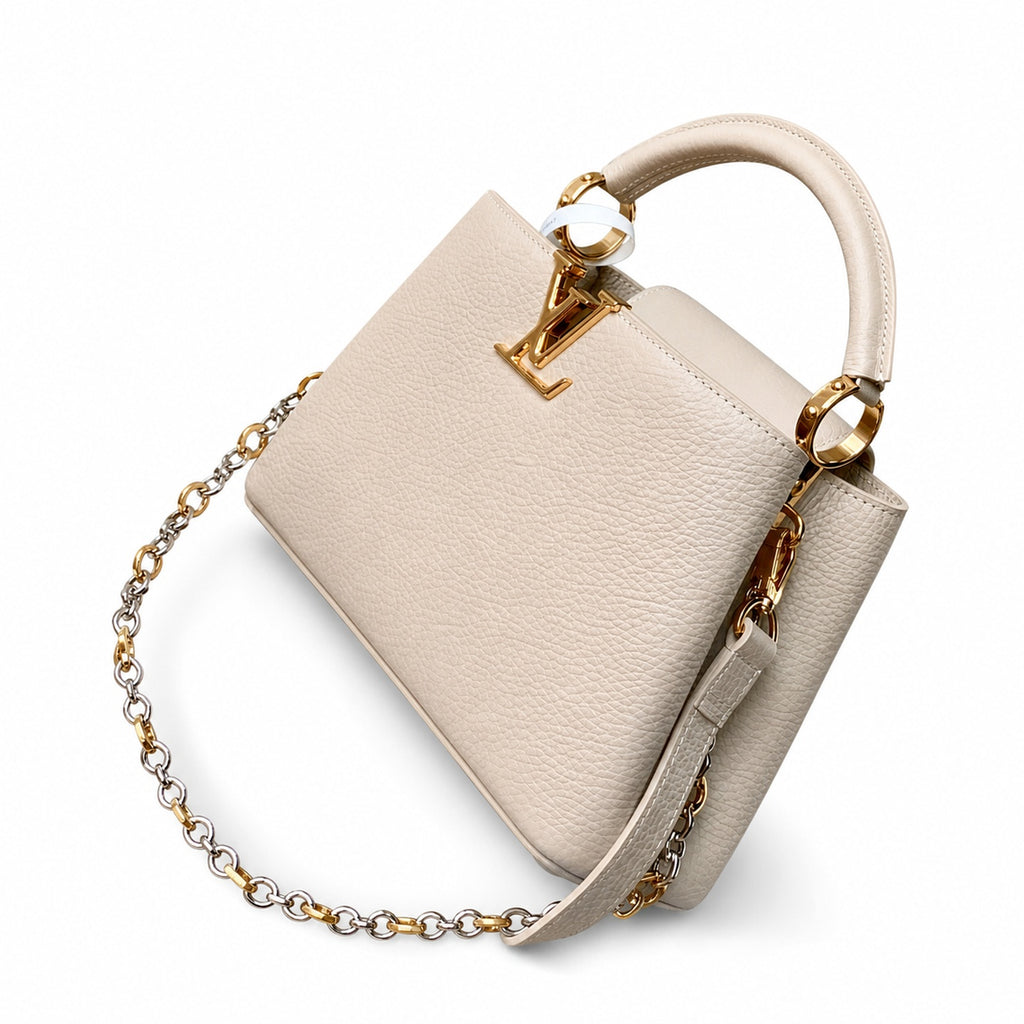 Louis Vuitton Capucines Small Leather Beige Gray Handbag