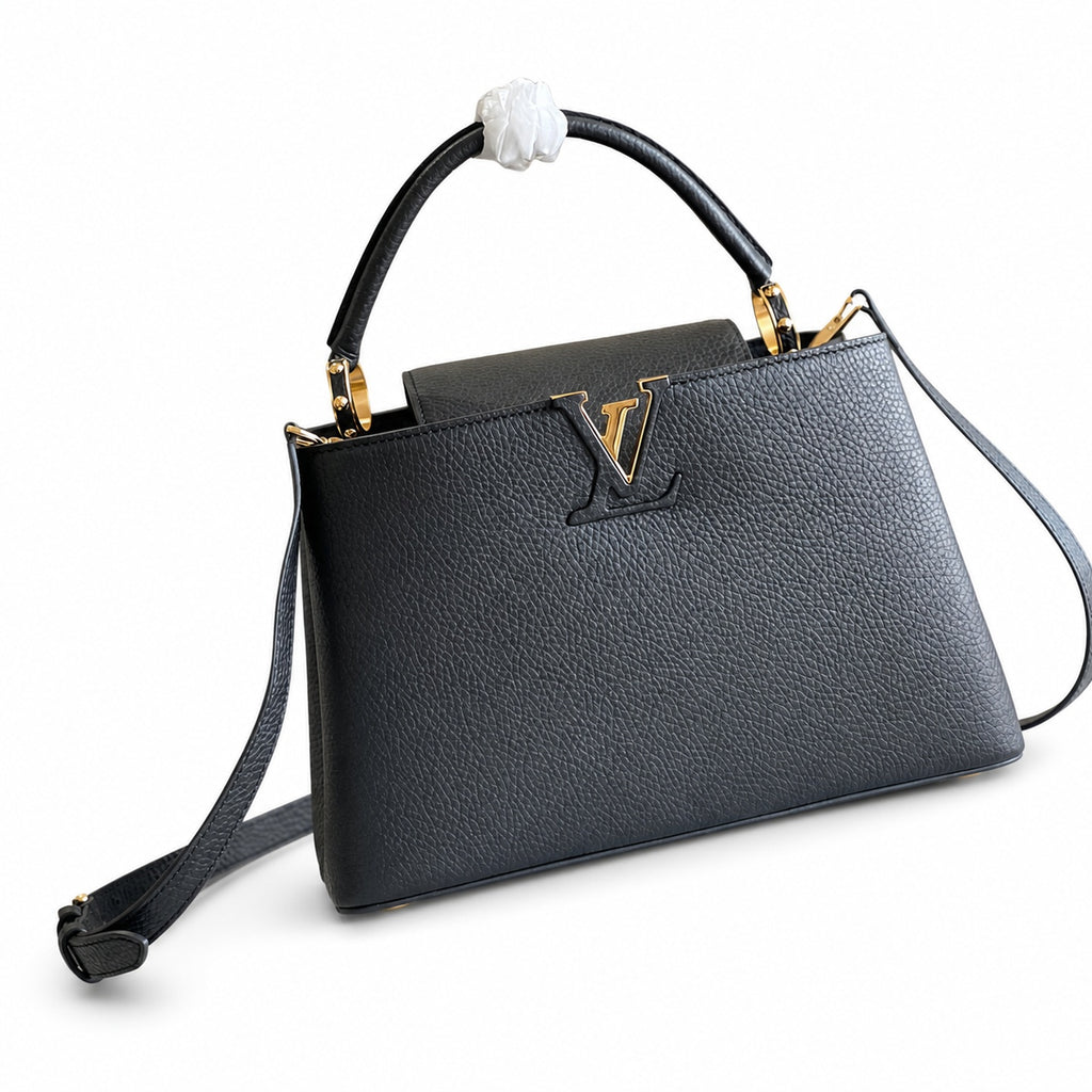 Louis Vuitton Capucines Medium Snakeskin Leather Black Gold Handbag