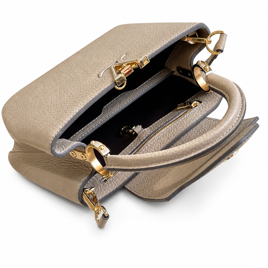 Louis Vuitton Capucines Small Leather Gray Gold Handbag