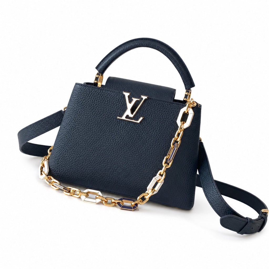 Louis Vuitton Capucines Small Leather Blue Gold Handbag