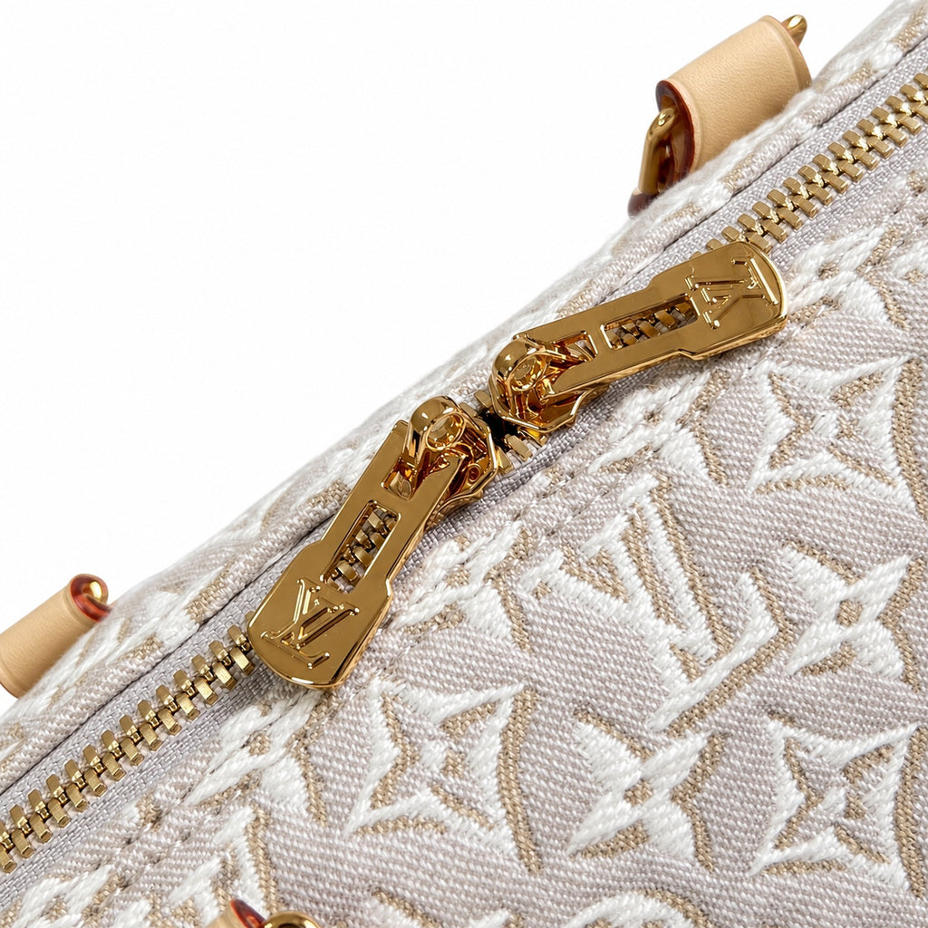 Louis Vuitton Speedy Embroidered Canvas Jacquard Leather Handbag
