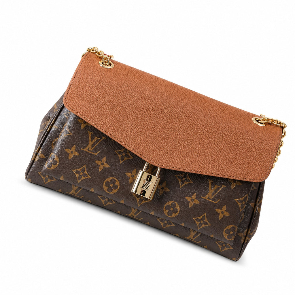 Louis Vuitton Canvas Leather Brown Gold Handbag