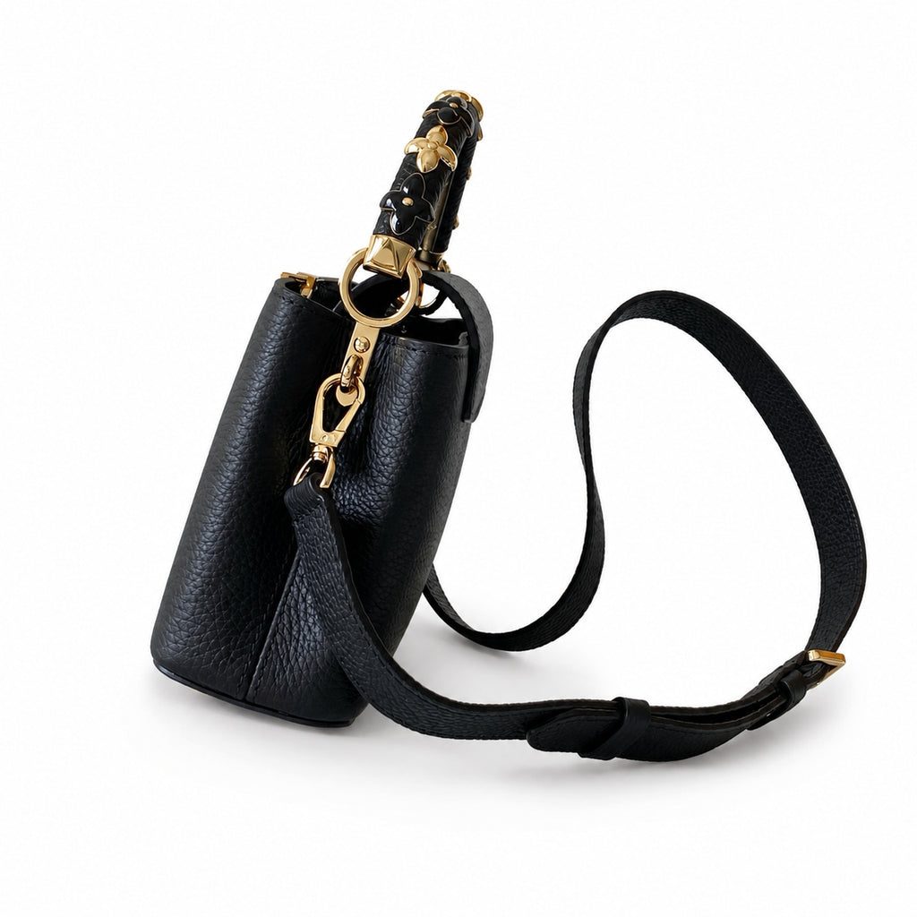 Louis Vuitton Capucines Mini Leather Black Yellow Gold Handbag