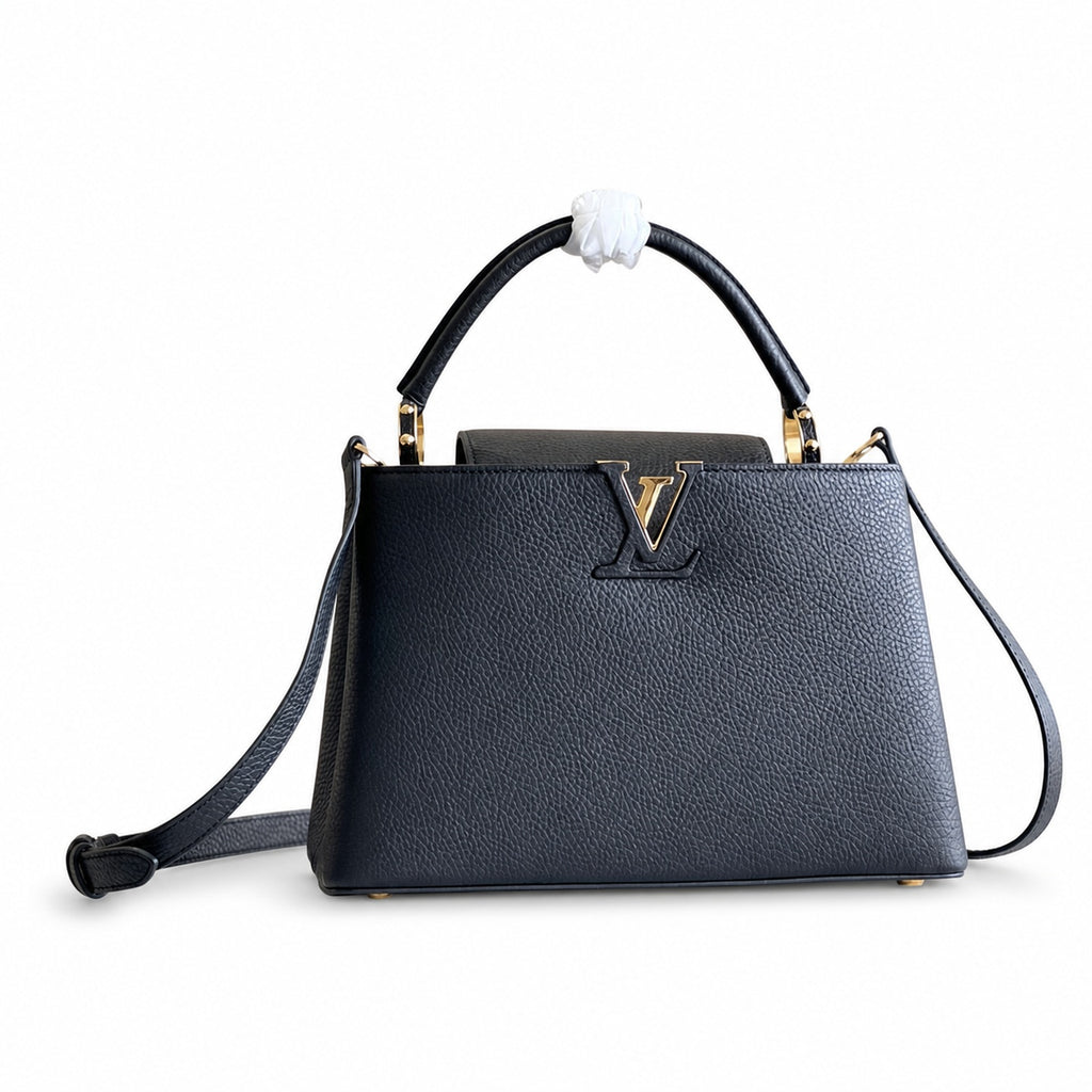 Louis Vuitton Capucines Medium Snakeskin Leather Black Gold Handbag