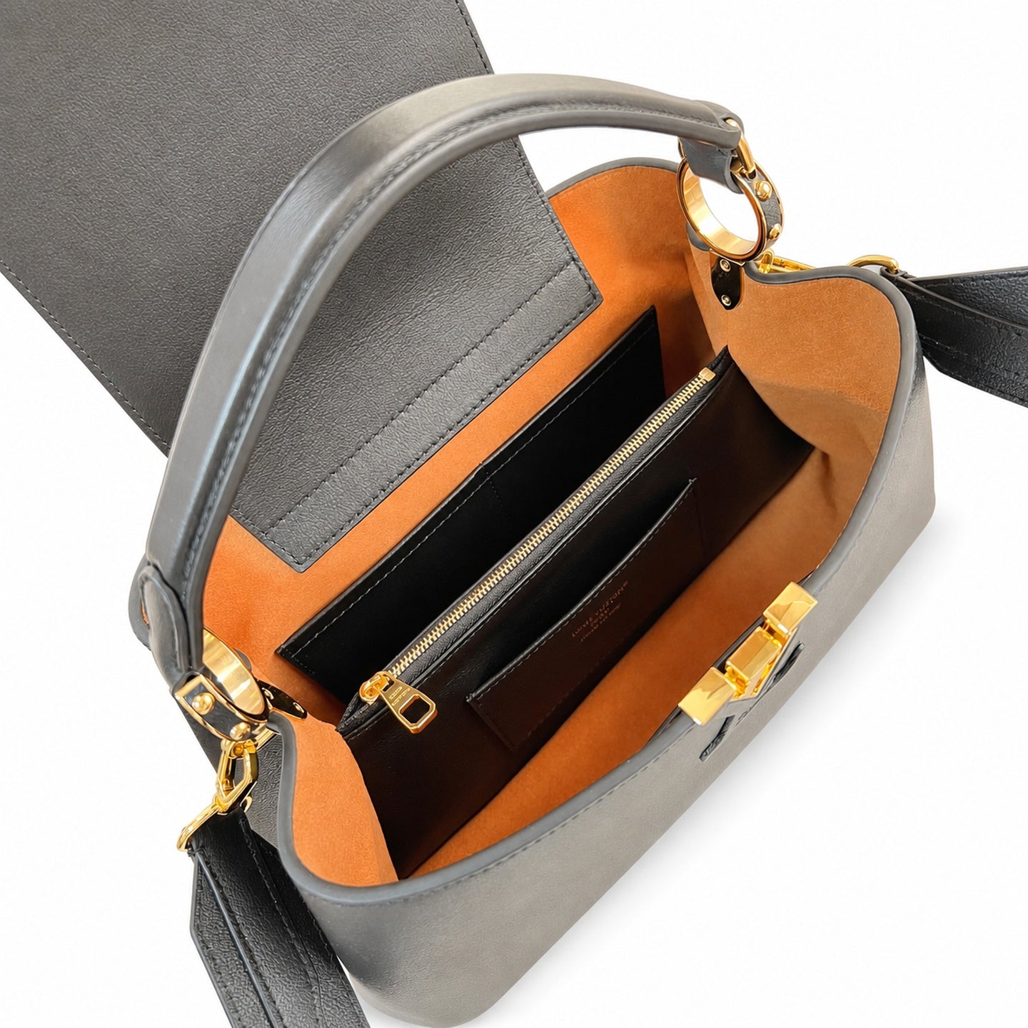 Louis Vuitton Capucines Medium Suede Leather Black Brown Handbag