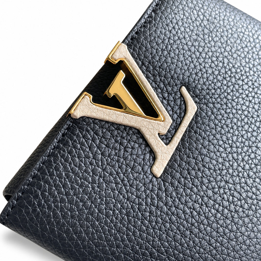 Louis Vuitton Capucines Mini Leather Black White Gold Handbag