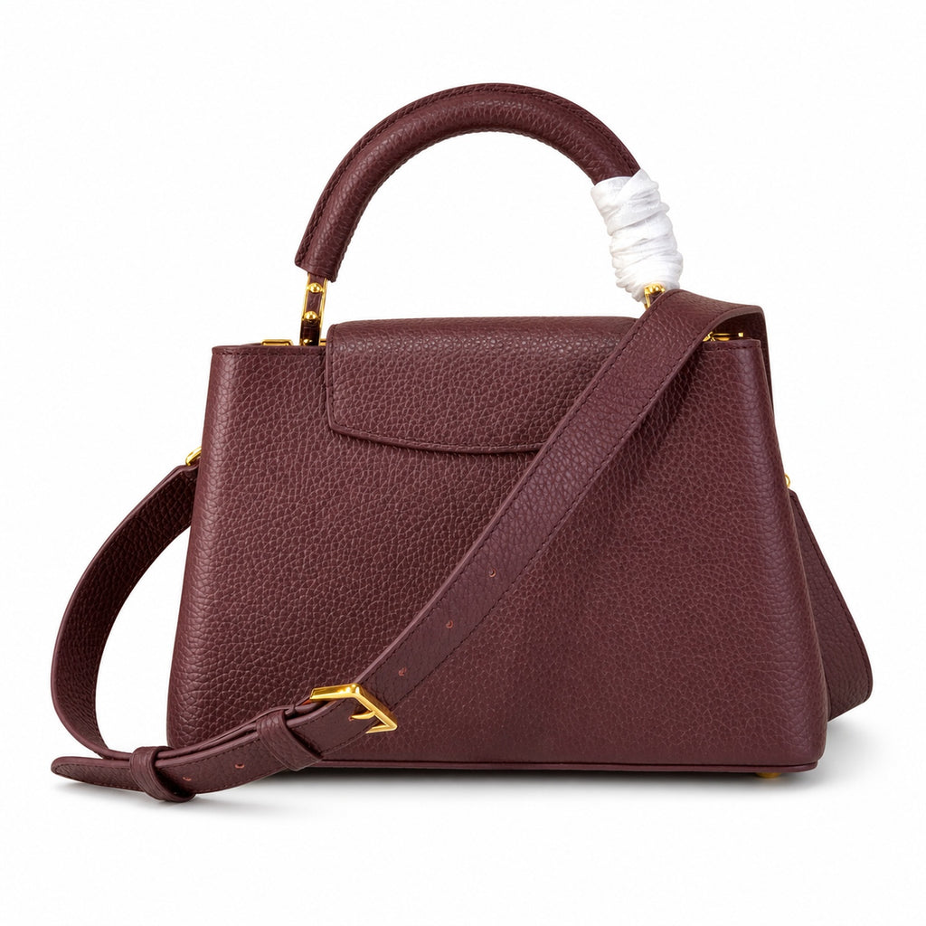 Louis Vuitton Capucines Leather White Gold Burgundy Handbag