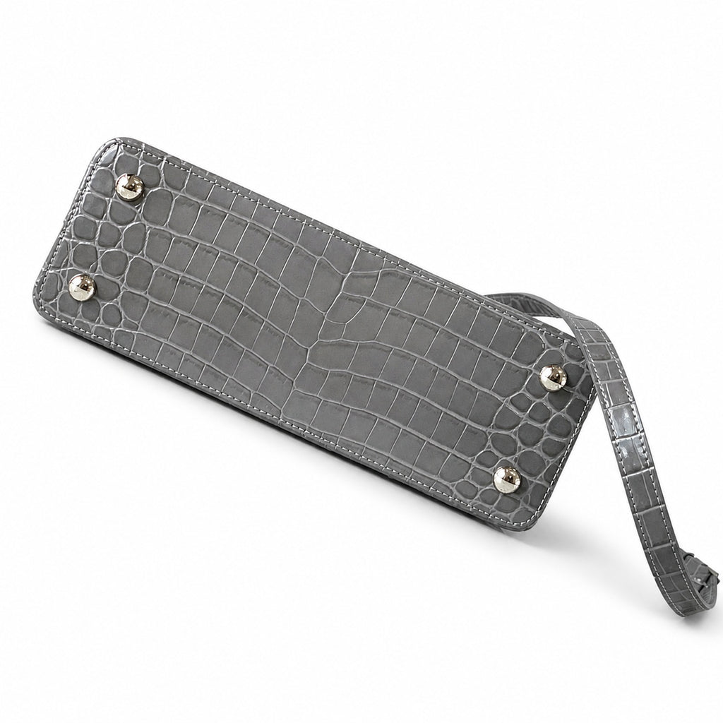 Louis Vuitton Capucines Medium Croc-Embossed Leather Gray Silver Handbag