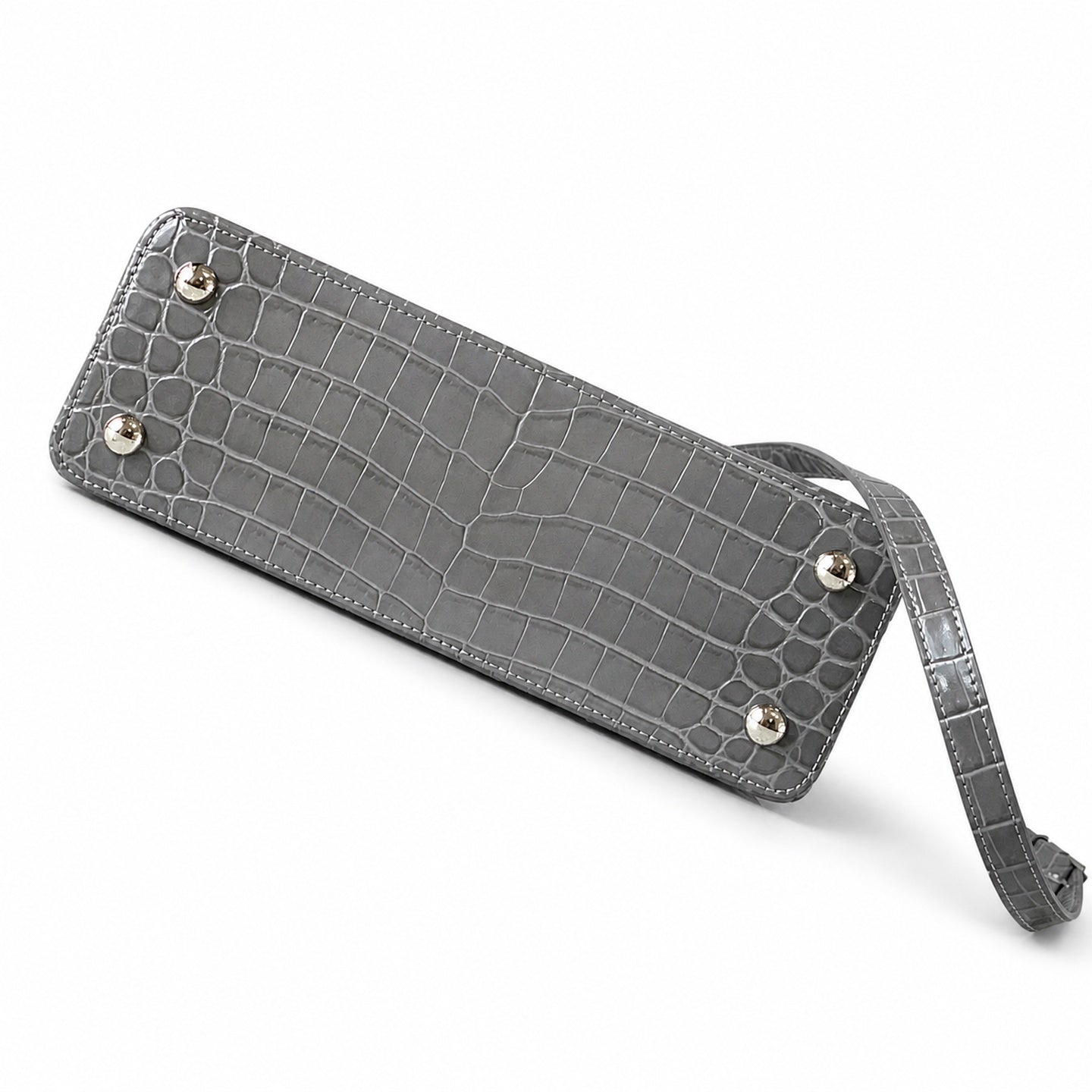 Louis Vuitton Capucines Medium Croc-Embossed Leather Gray Silver Handbag
