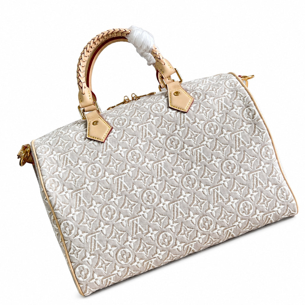 Louis Vuitton Speedy Embroidered Canvas Jacquard Leather Handbag