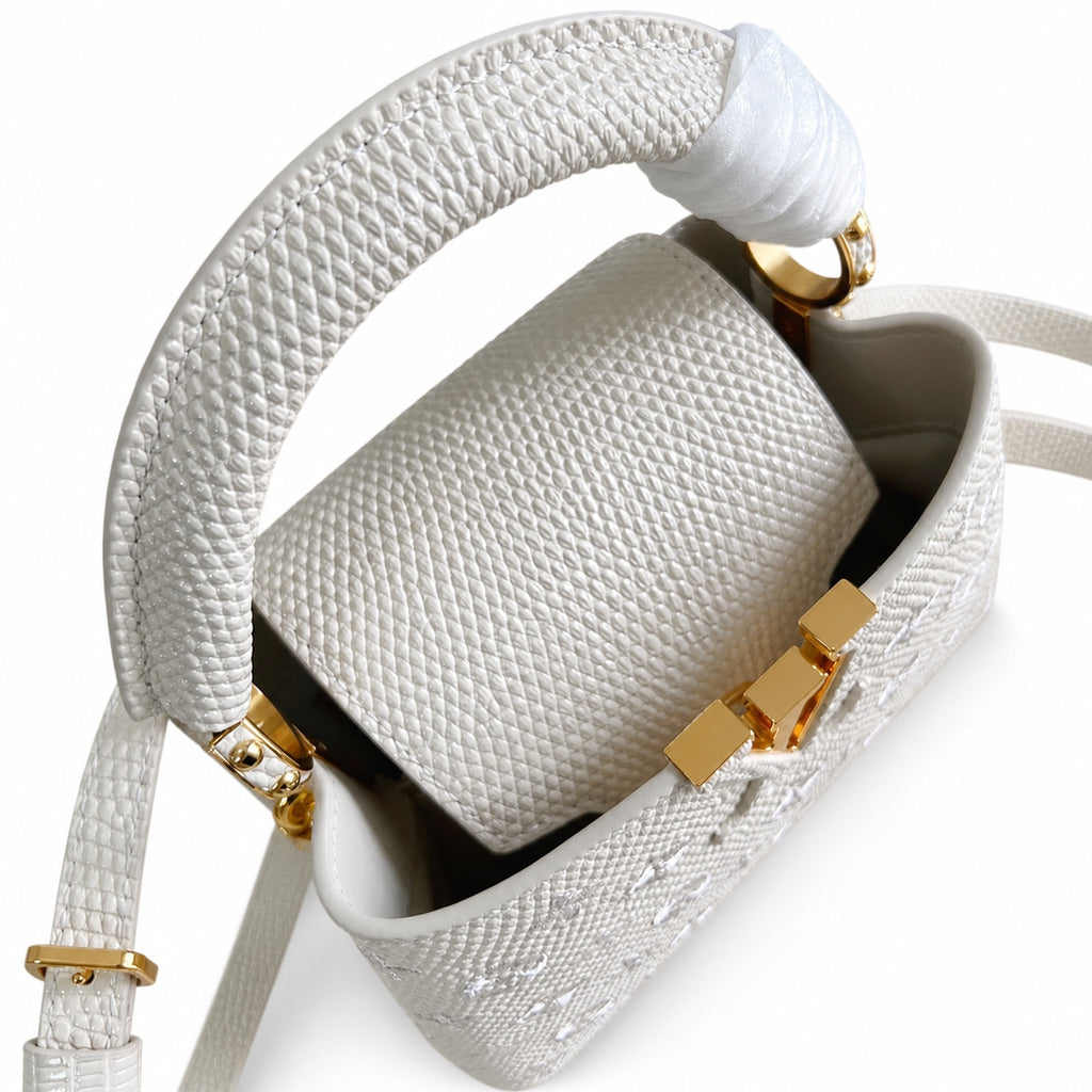 Louis Vuitton Capucines Mini Embroidered Leather White Handbag