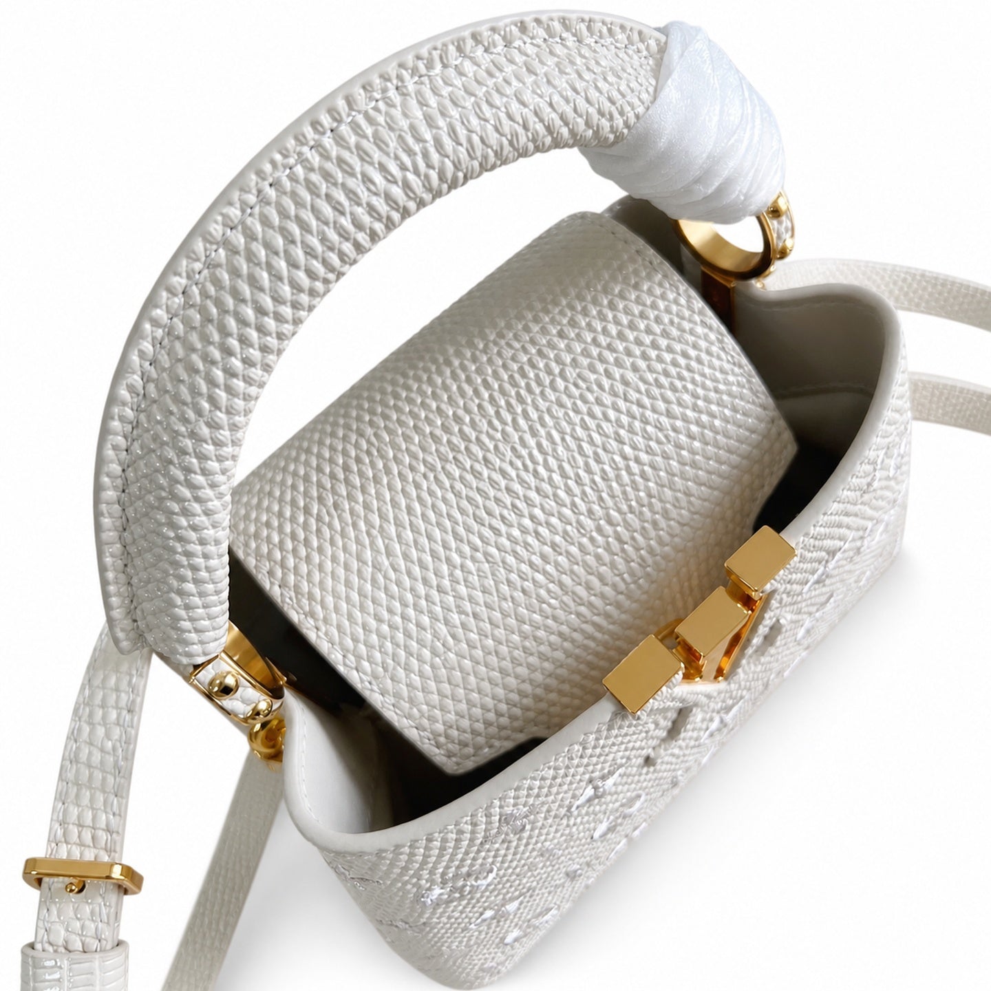 Louis Vuitton Capucines Mini Embroidered Leather White Handbag