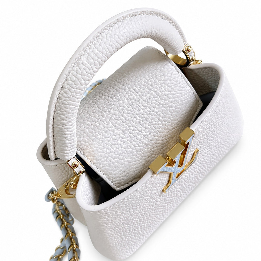 Louis Vuitton Capucines Mini Leather White Blue Handbag