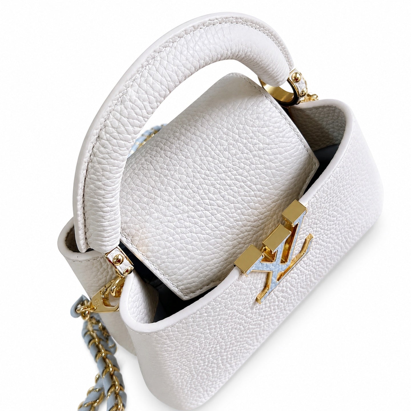 Louis Vuitton Capucines Mini Leather White Blue Handbag
