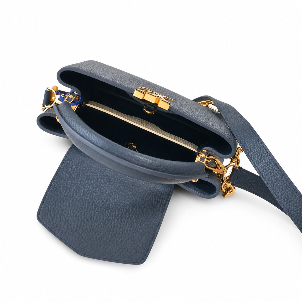 Louis Vuitton Capucines Small Leather Blue Gold Handbag