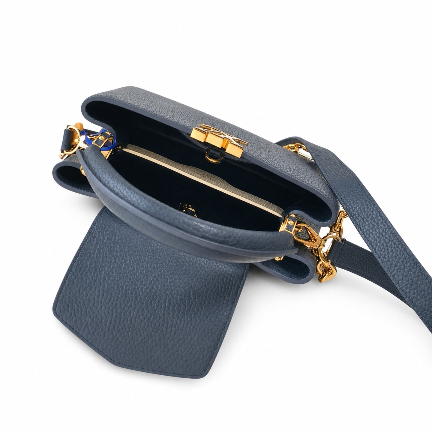 Louis Vuitton Capucines Small Leather Blue Gold Handbag