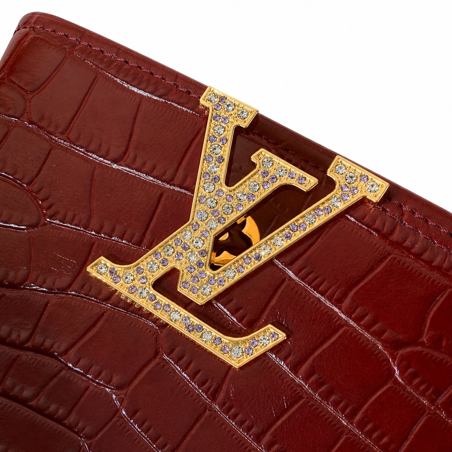 Louis Vuitton Capucines Mini Croc-Embossed Leather Burgundy Handbag
