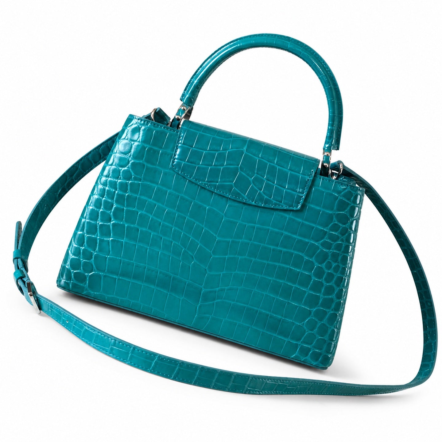 Louis Vuitton Capucines Medium Croc-Embossed Leather Green Silver Handbag