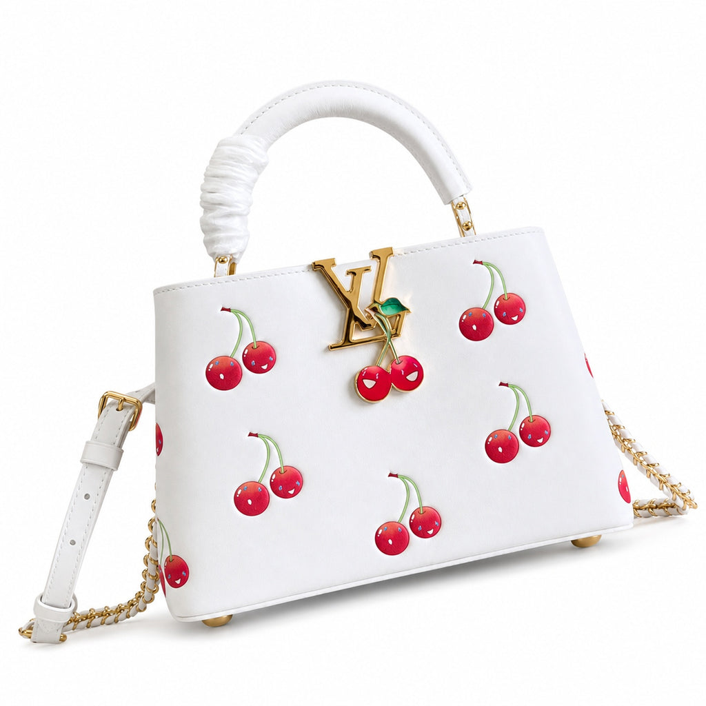 Louis Vuitton Capucines Takashi Murakami Small Leather White Handbag