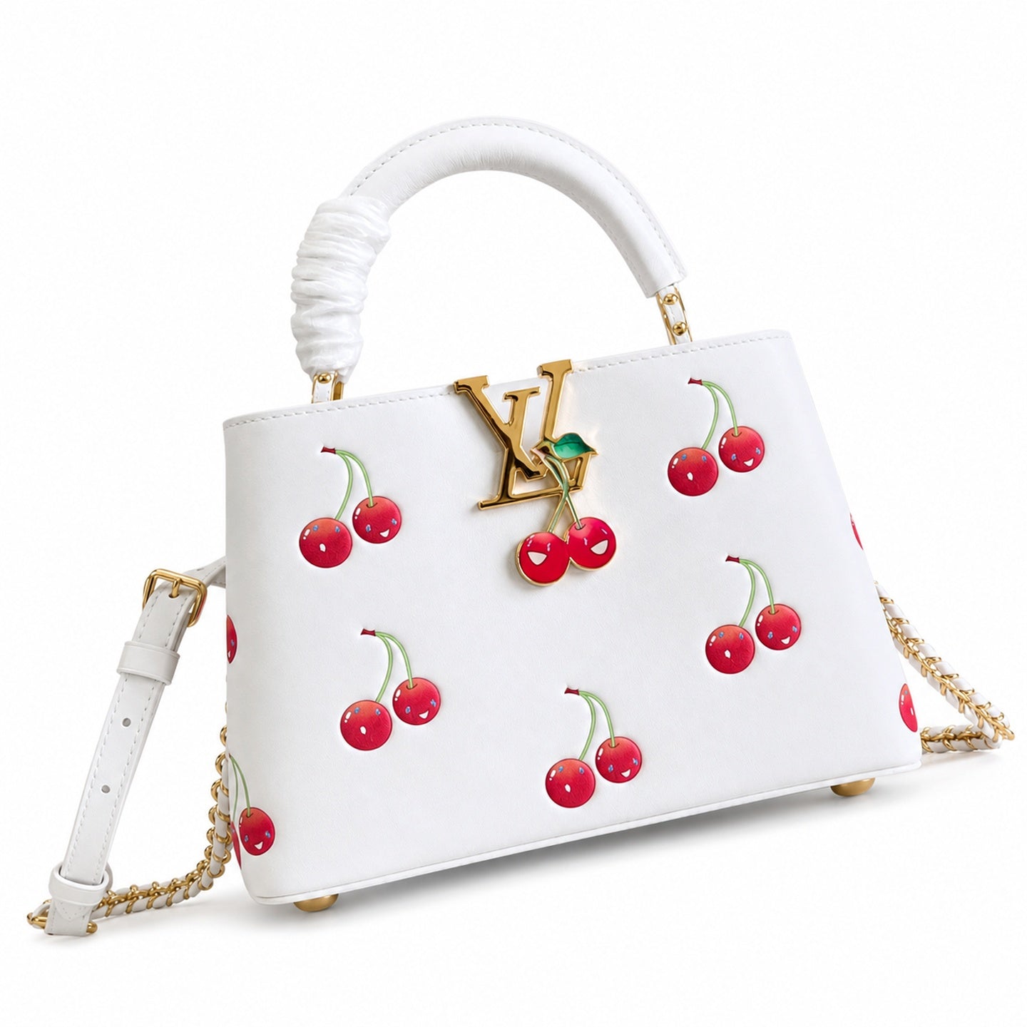 Louis Vuitton Capucines Takashi Murakami Small Leather White Handbag