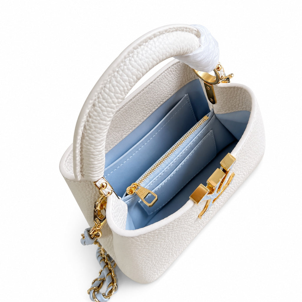 Louis Vuitton Capucines Mini Leather White Blue Handbag