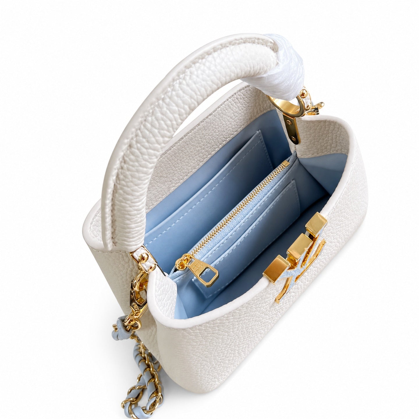 Louis Vuitton Capucines Mini Leather White Blue Handbag
