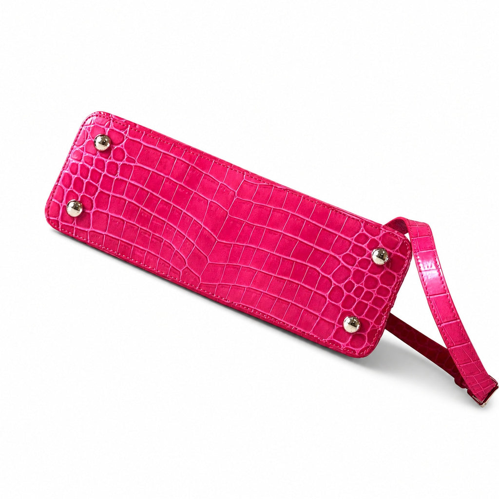 Louis Vuitton Capucines Medium Croc-Embossed Leather Pink Silver Handbag