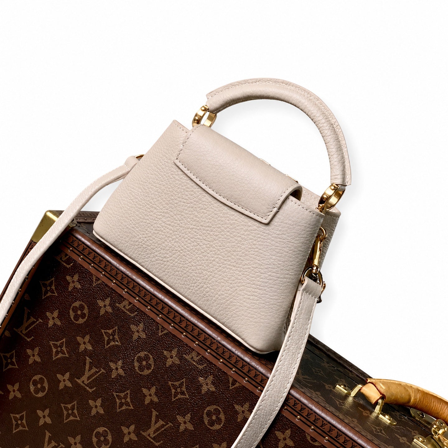 Louis Vuitton Capucines Mini Leather Beige Gray Handbag